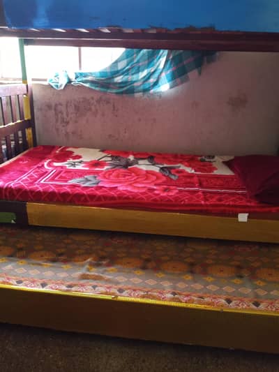 bunk bed 3 step with matress original wood ka bna Huwa ha