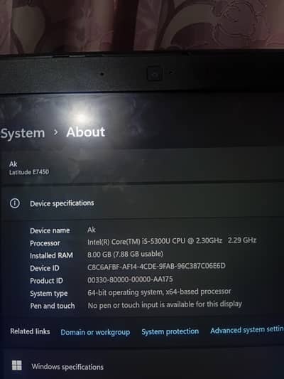 dell latitude e7450/ core i5  5th gen/8 gb ram/256 ssd/3 hrs battery