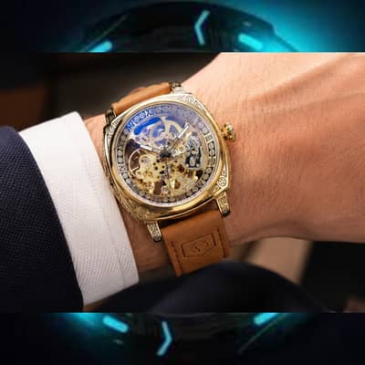 Luxury Gold Skeleton Watch – Premium Automatic Timepiece | Elegant Me
