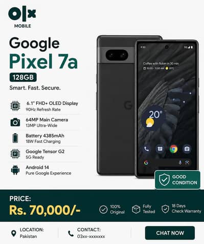 Google Pixel 7a 128GB PTA Approved – 10/10 Condition