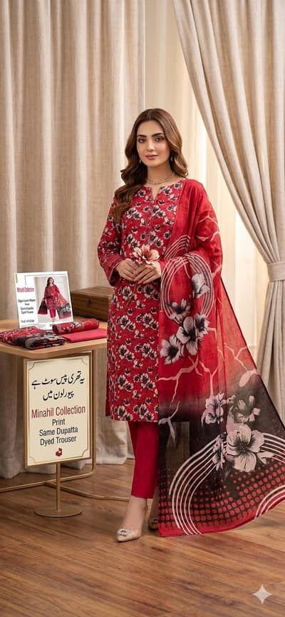 Minahil Collection 3 peace pure lawn