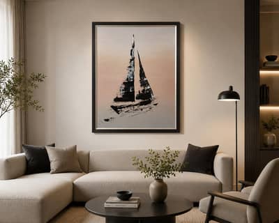 Minimalist Sailboat Wall Art, Neutral Coastal Decor, Abstract Ocean