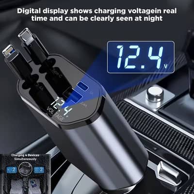 4-in-1 Fast Car Charger with USB AND Type-C Ports