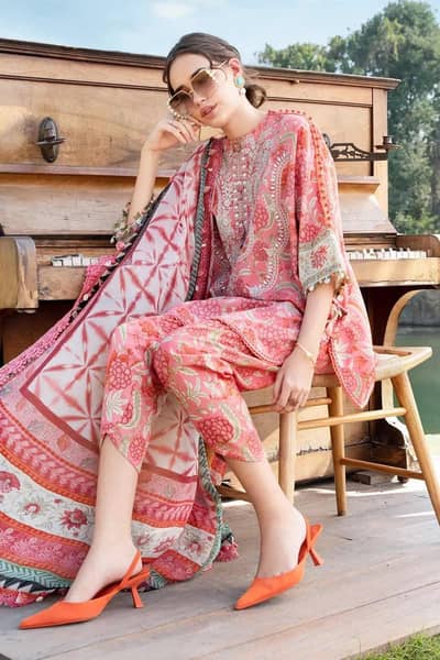 Maria B Pink 3pc Lawn Suit with Chiffon Dupatta – Style Collections