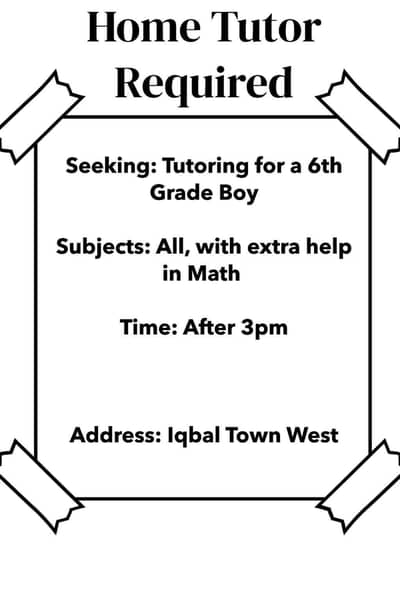 Home Tutor Needed Urgently