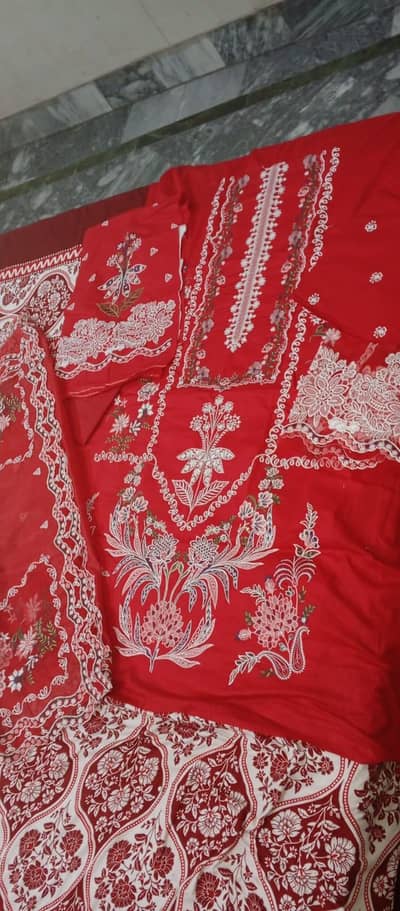 beautiful red color heavy embroidery dress