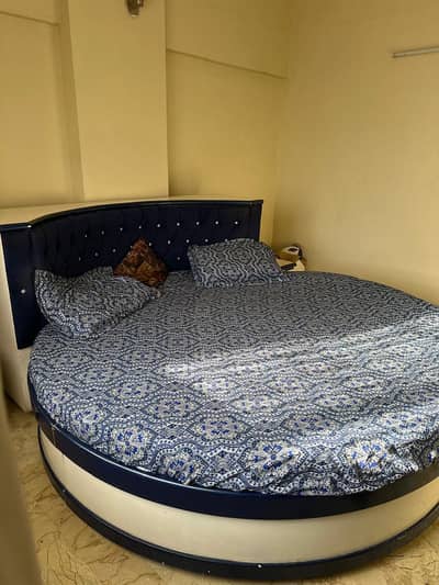 Luxury Round Bed with Wardrobe Tufted Headboard Modern Design