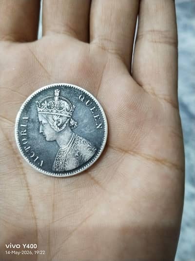 Title (عنوان) Original Antique 1862 Victoria Empress Silver One Rupee