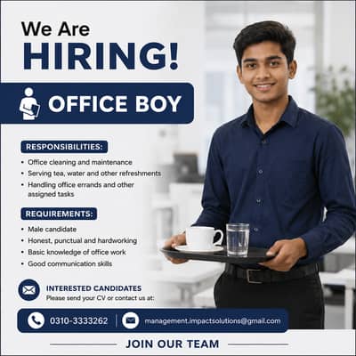 Office Boy Or Tea Boy  (For Night Shift) 03103333262