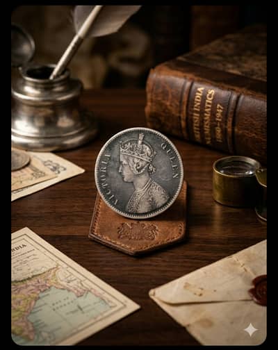 Title (عنوان) Original Antique 1862 Victoria Empress Silver One Rupee