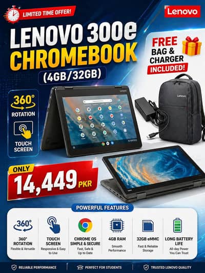 Lenovo Chromebook 4gb 32gb touch 360 with free Bag and Charger