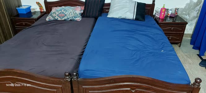 single beds with mattress ,side tables and dressing table