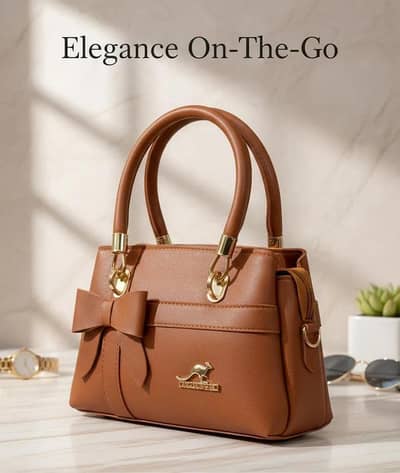 Brown Leather Handbag for Girls with Top Handle