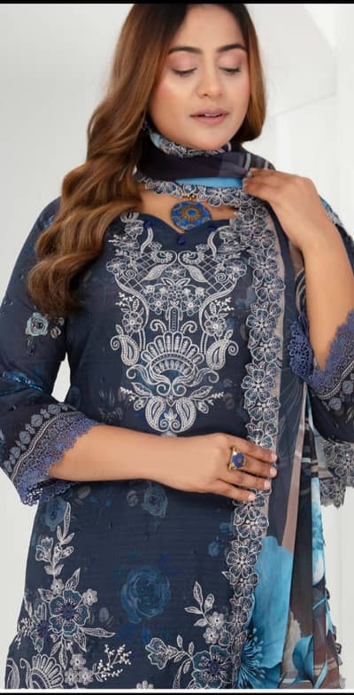  New Navy Blue Embroidered Lawn Suit – Premium Brand 