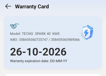 tecno spark 40 all ok hn 6/128gb hn  or warranty ma hn