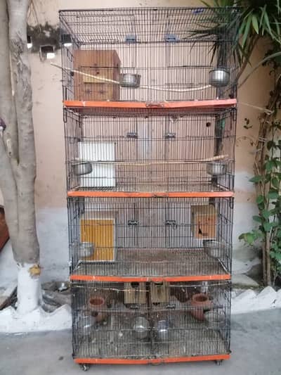 4 portion large cage in new condition with tyres , matkas and boxes.