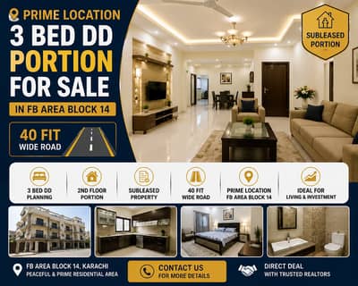 Prime Location 3 Bed DD Portion for Sale in FB Area Block 14 | 40 Fit Wide Road