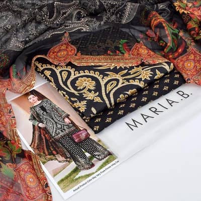 Pakistani printed lown suit black white patterned set