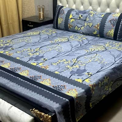 crystal cotton printed double bedsheet grey yellow black floral