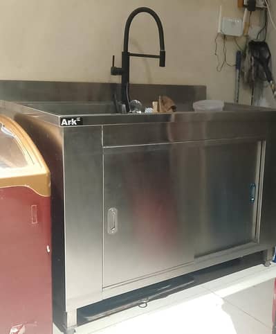 Ark pro double bowl sink with storage cabinets