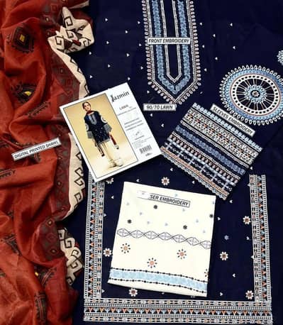 3-piece Embroidered lawn suit for women wedding eid