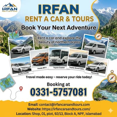 rent a car/coaster for rent/grand cabin for rent/ rent a car islamabad
