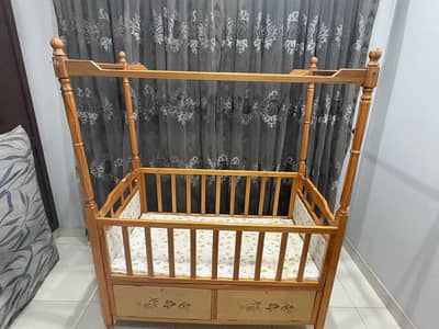 Wooden Baby Cot with Canopy & Storage Drawers - Excellent Condition