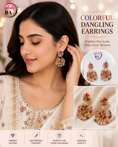 Multi Color Bridal Jhumka Set with Matha Patti
