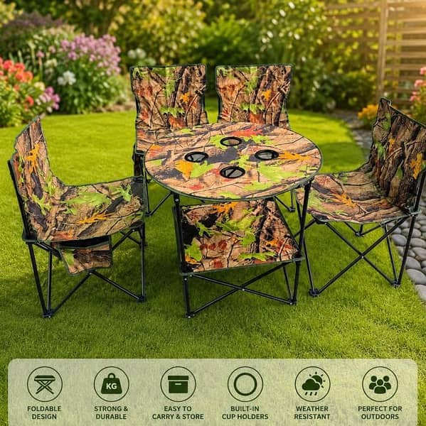 Outdoor Portable Camping Set - Folding Table and 4 Chairs Combo