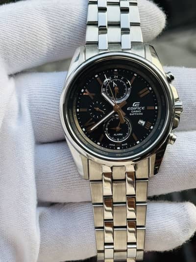Casio Edifice Men’s Black Dial Stainless Steel Band Watch .