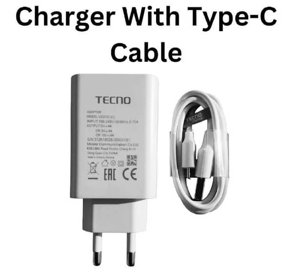 Original TECNO 120W Super Fast Charger Adapter with Type-C Cable | Genuine Premium Flash Charging for all Tecno Type-C Models (POVA, Camon, Spark Series) | 120Watt Ultra Rapid Wall Charger