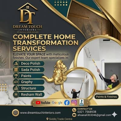 Paint work, Interior Decorator, Deco Polish & Resham Wall Finishes