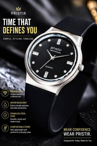PRISTIR Stylish Black Watch For Men – Premium Look