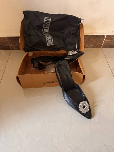 Brand New WalkEaze Black Embellished Slingback Heels- Size 41