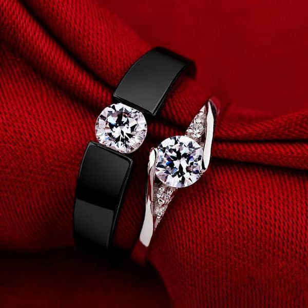 Stimulated Diamond Couple Rings Set for Men and Women