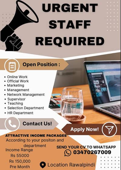 urgent staff required need serious person contact on whatsapp