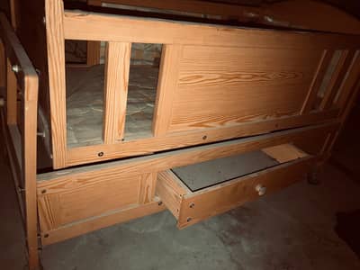 Adjustable Wooden Baby Cot with Mattress & Bottom Storage