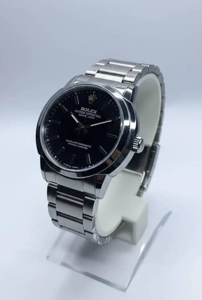 MENS STAINLESS STEEL WATCH BLACK DIAL QUARTZ MOVEMENT