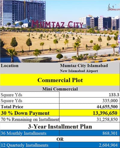 Mumtaz City Commercial Plot 5.10. 12. Marla Easy Installment 30% Down payment