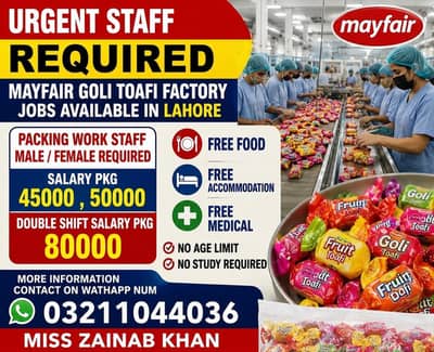 Urgent Staff Required Mayfair Goli Toafi Factory Jobs Available Lahore