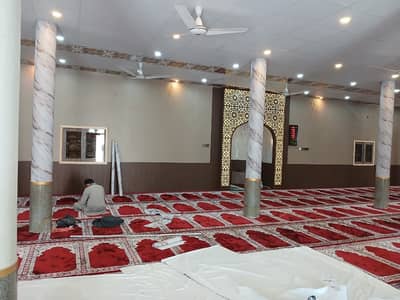 Pvc wall panels, fabric wallpaper, woodenfloor, ceiling 2x2