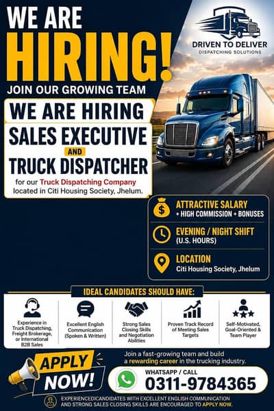 Experienced Sales Executive and truck dispatchers required