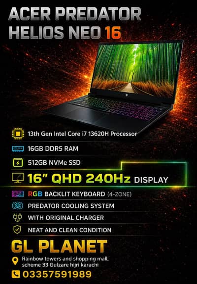 Acer predator helios neo 16/i7 13th/rtx 4060 Gaming laptop