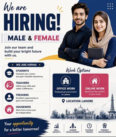 Hiring male and female for office and online work