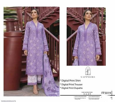 printed three piece unstitched dress