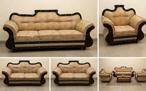 6 Seater Wooden Sofa Set – Classic Design – Good Condition
