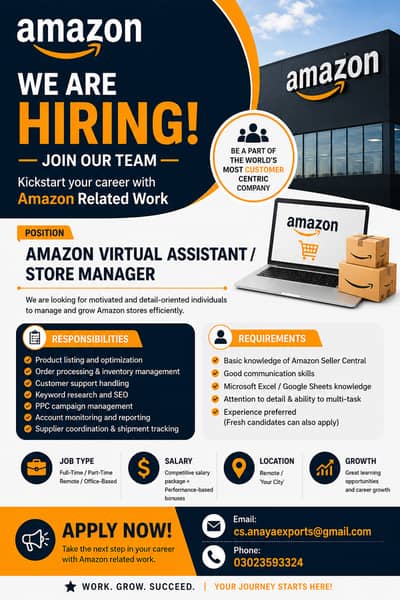 Job Opportunity Amazon Virtual Assistant / Store Manager