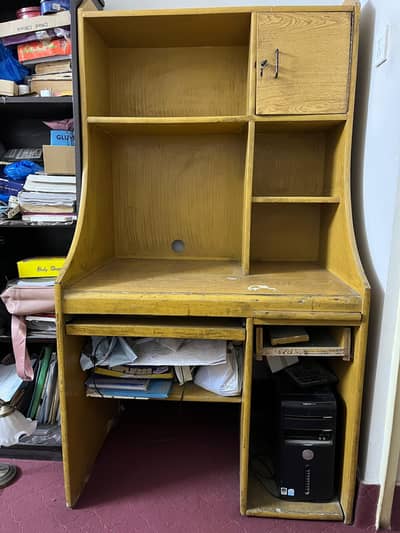 Solid Wood Study/Computer/Work Table - Workstation with Book Shelves
