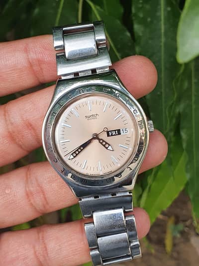 Swatch  swiss made stainless steel Day Date wrist watch for Men's