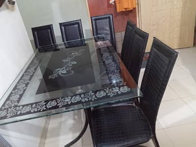 Modern 6-Seater Glass Top Dining Table Set – Good Condition